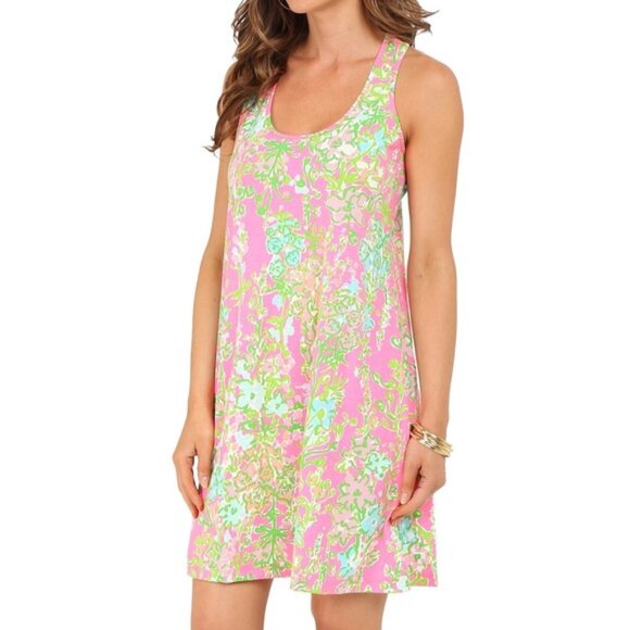 Lilly Pulitzer Melle Southern Charm Tank Mini Sun Dress S Flamingo Pink Floral - Picture 1 of 7